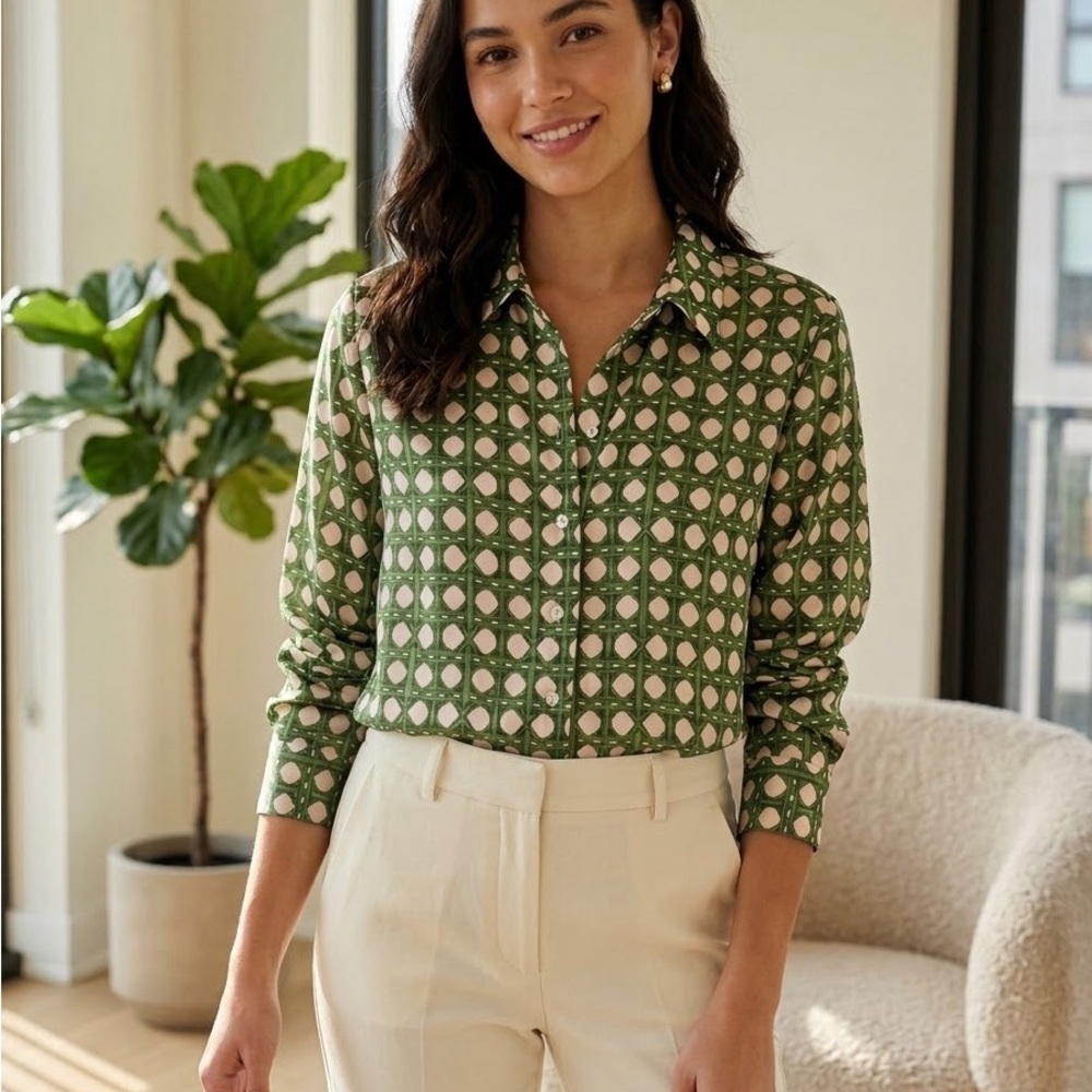 Misa Los Angeles Green Geometric Button-Down Shirt